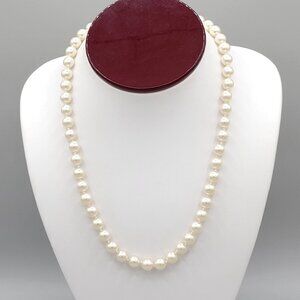 Womens White Imitation Pearl Necklace Fish Hook Closure Princess Length 18 in